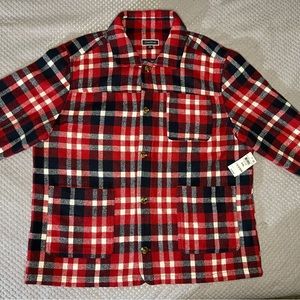 Club Room Wool Blend Plaid Button Up Red/White/Navy Blue Polyester Lined Jacket